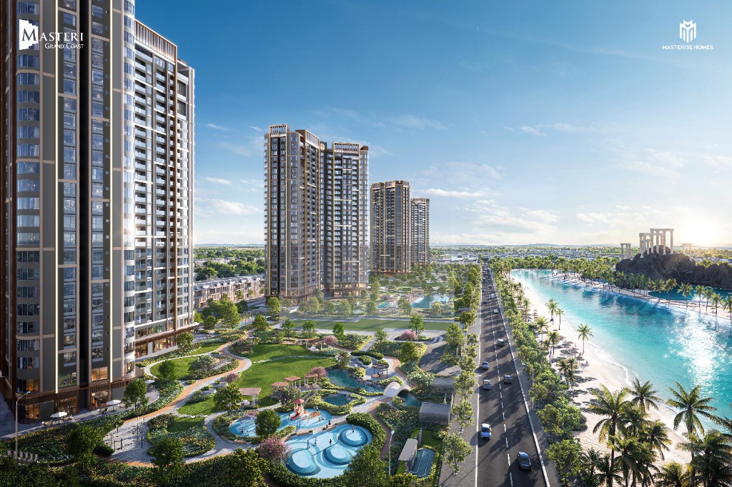 Phối cảnh tổng thể 7 tòa tháp Masteri Grand Coast bên hồ Wave Park